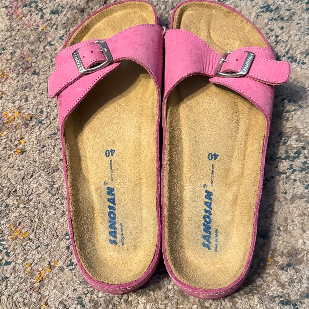 Sanosan Pink Leather Slip On Slides Sandals 9 - Picture 8 of 8